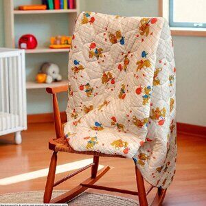Vintage Baby Blanket Teddy Bears White Red Large Nursery Crib Blanket Boys Girls
